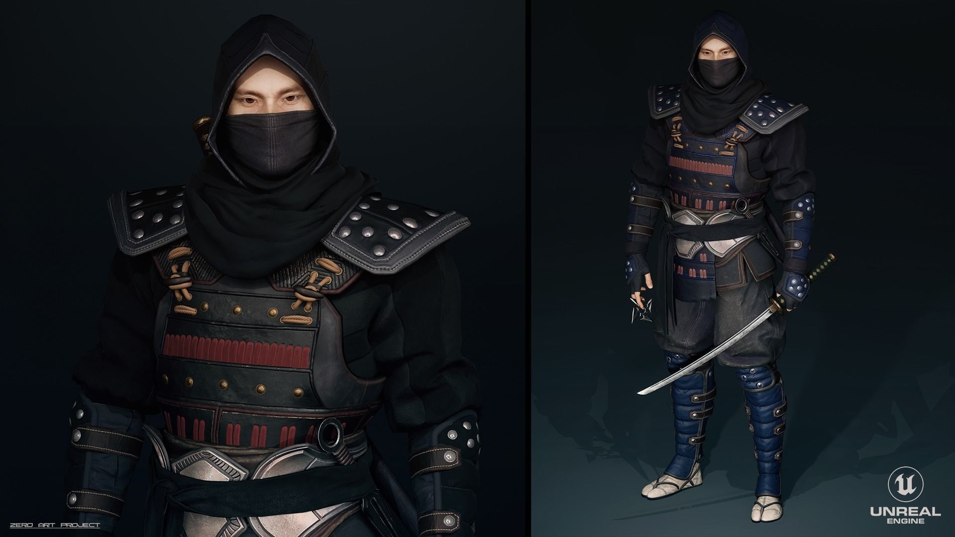 Ninja  Samurai Low-poly 3D model_7