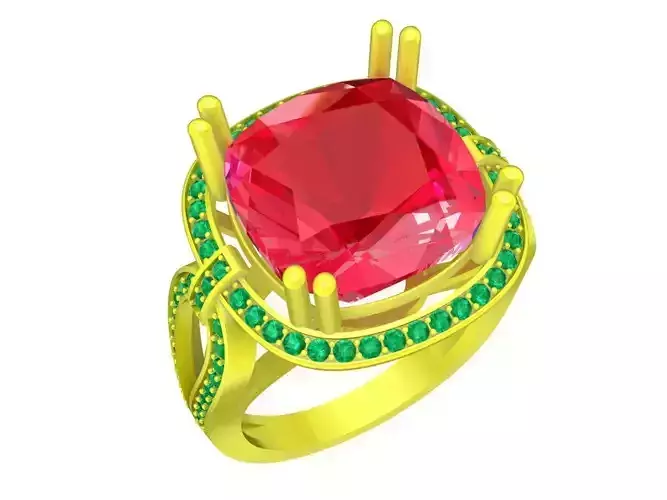 A5465 Cushion Diamond Women Ring 3D Print