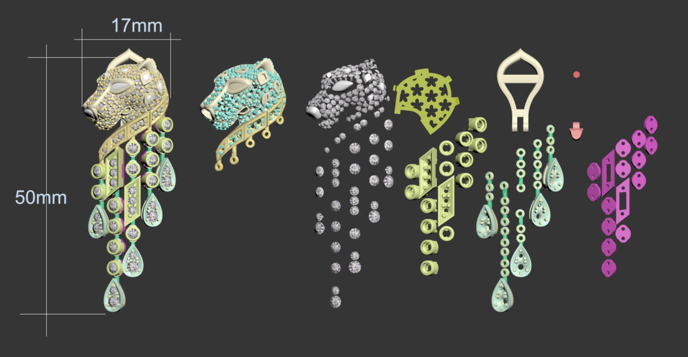 earrings panther 3D print model_3