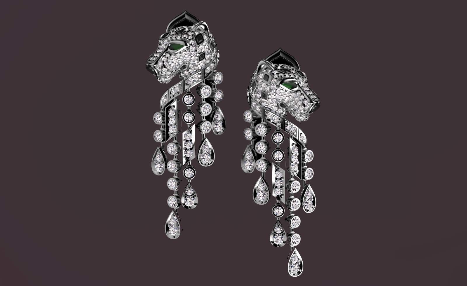 earrings panther 3D print model_8