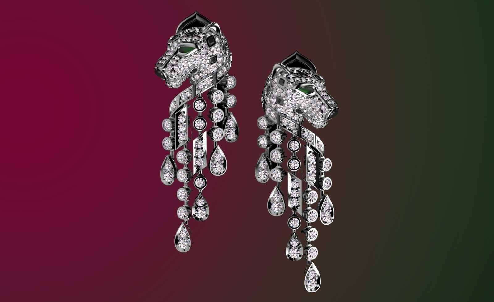 earrings panther 3D print model_2