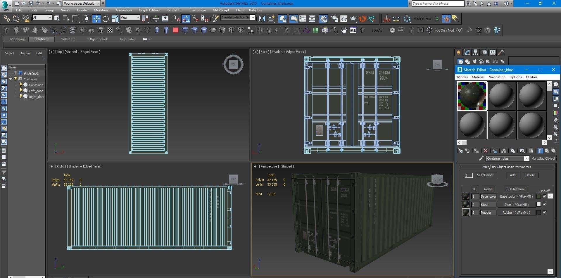 20ft Military Container Khaki 3D model_16