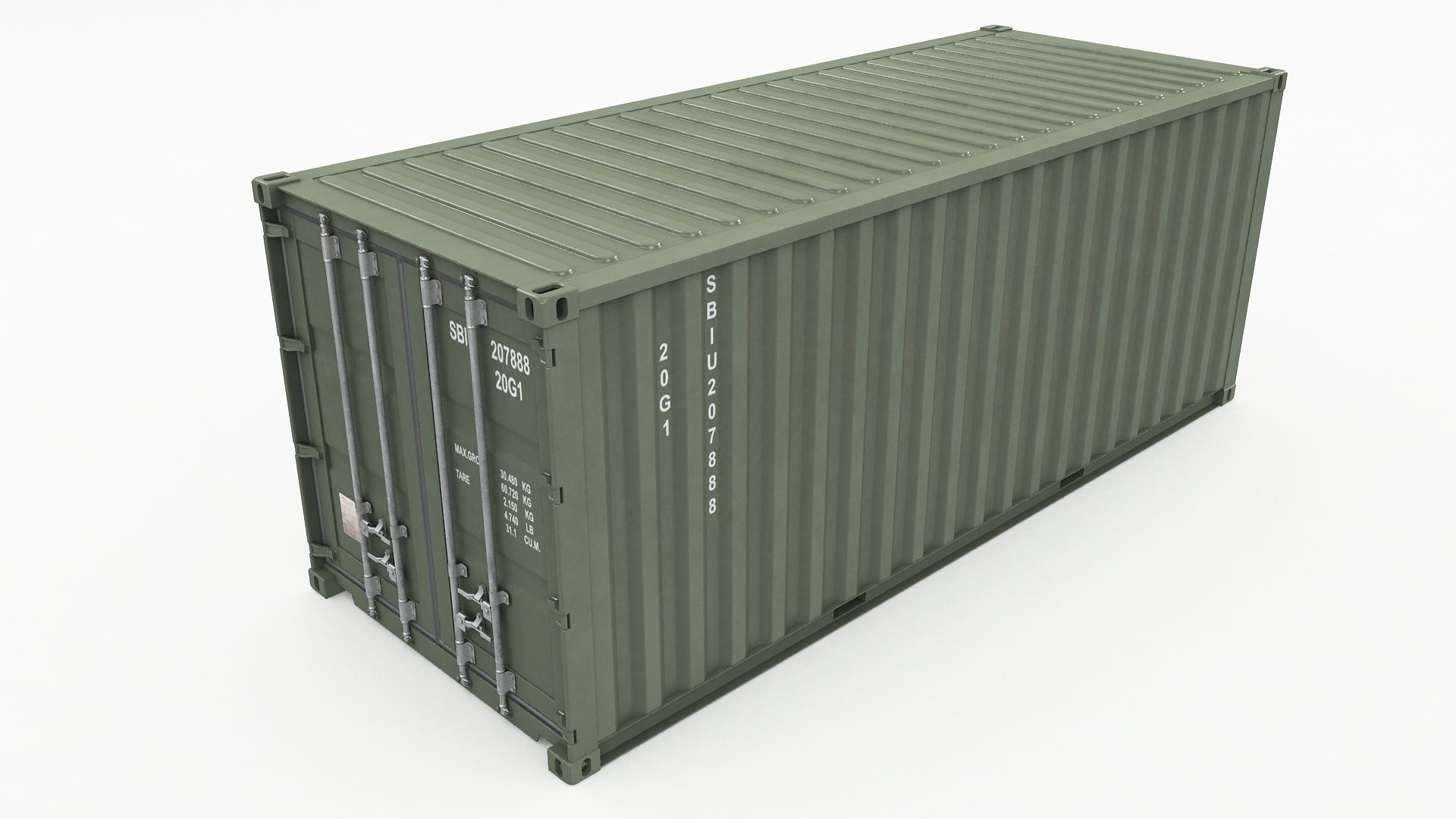 20ft Military Container Khaki 3D model_3