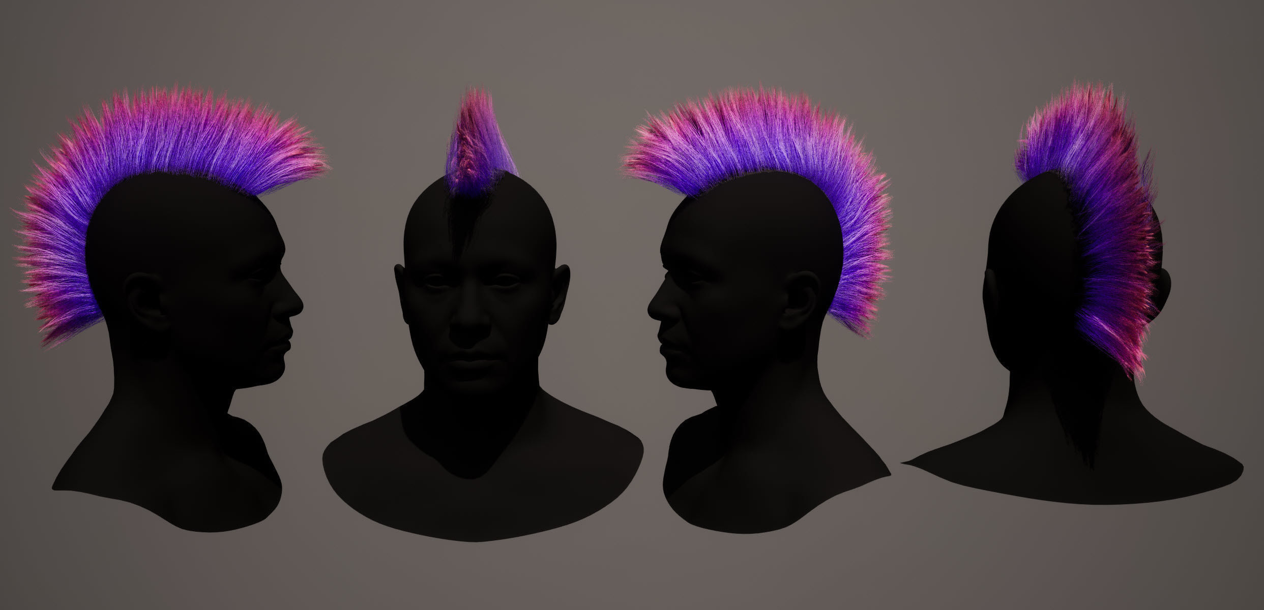 Real time mohawk hair Low-poly 3D model_3