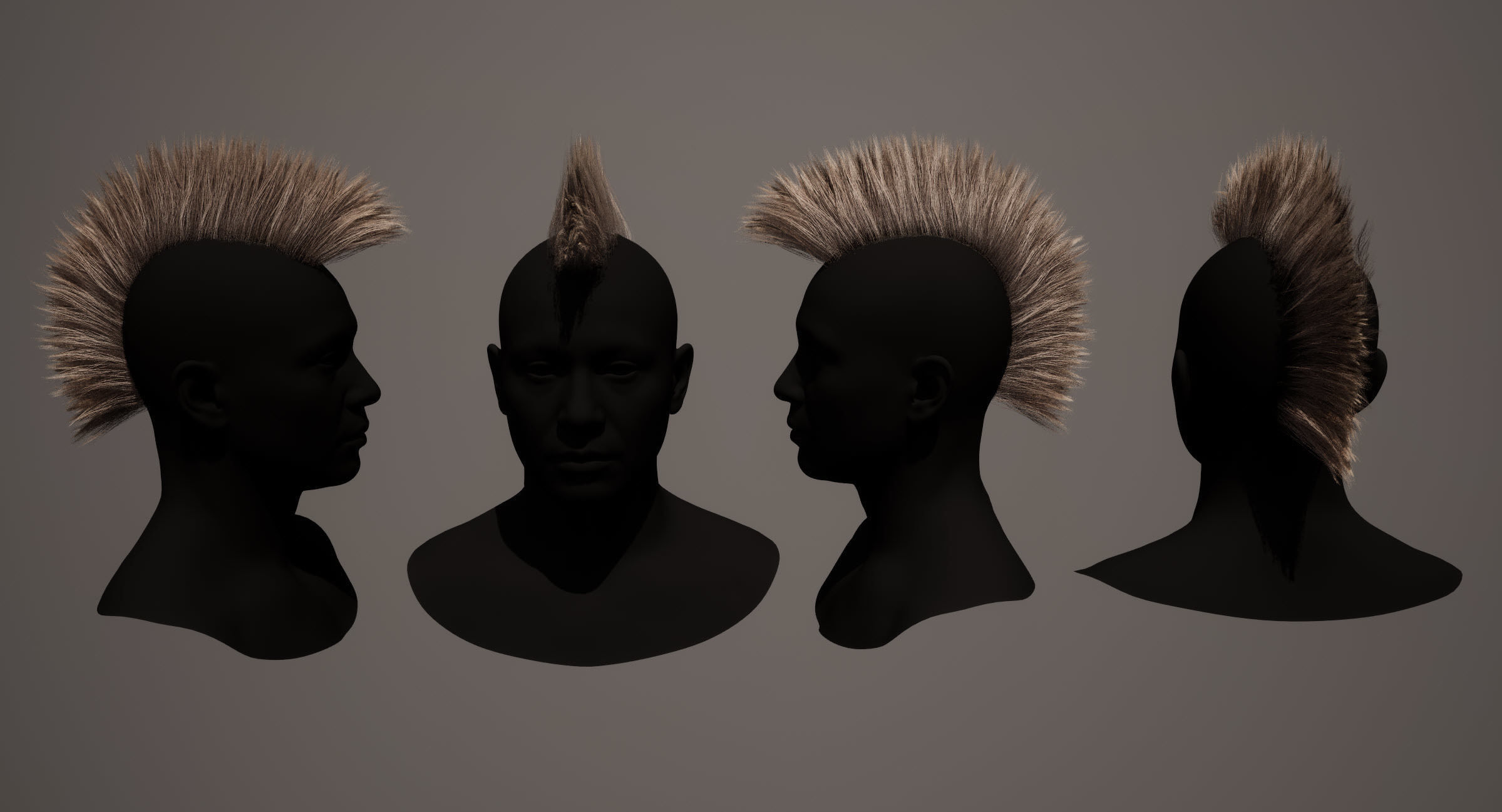 Real time mohawk hair Low-poly 3D model_2