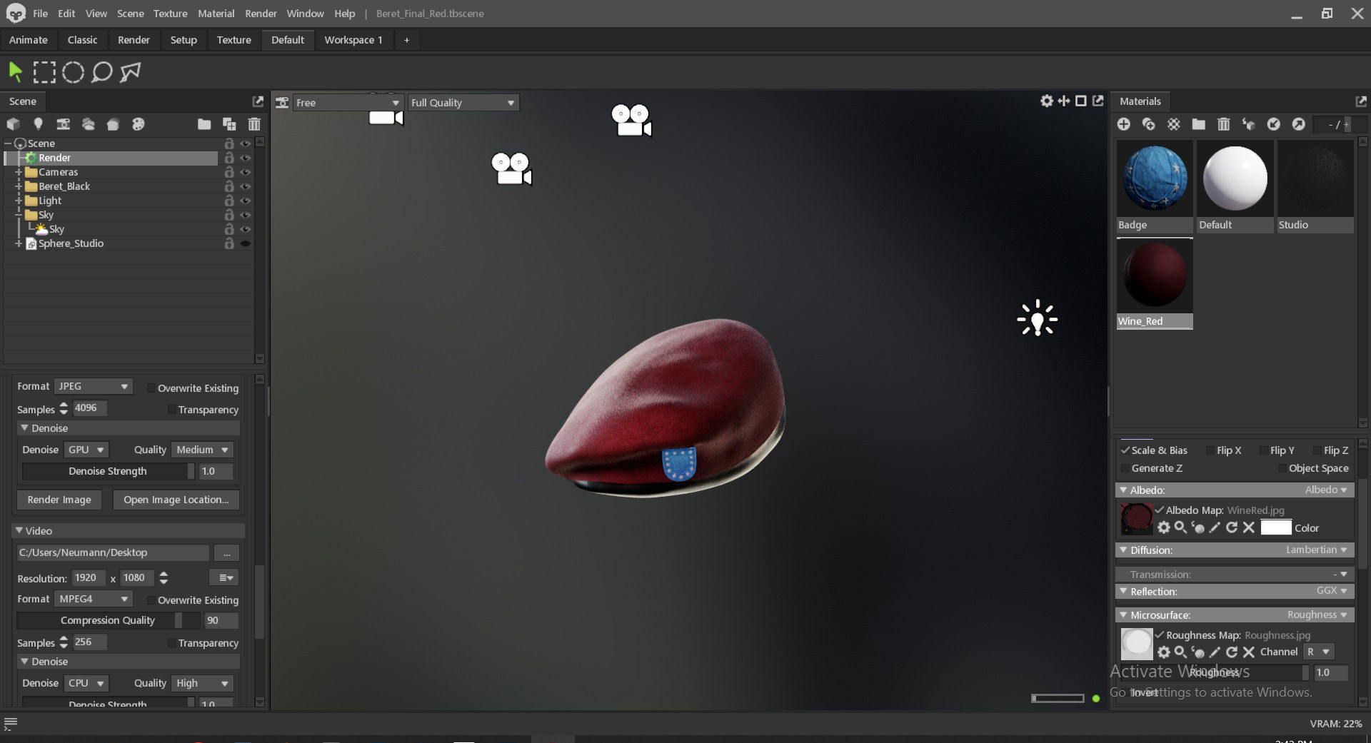 Red Beret hat helmet Low-poly 3D model_33