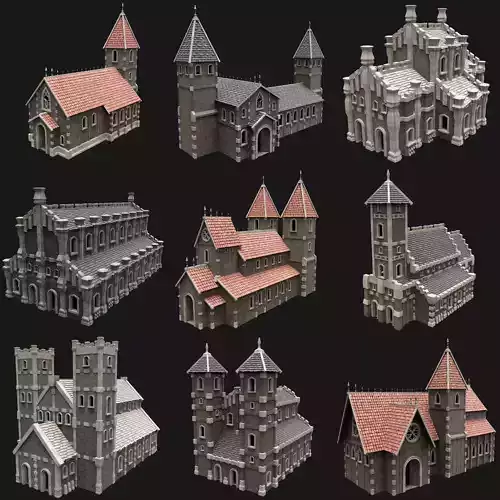 MEDIEVAL CHURCH GOTHIC TEMPLE FANTASY OLD MIDDLE AGES COLLECTION Low-poly 3D model