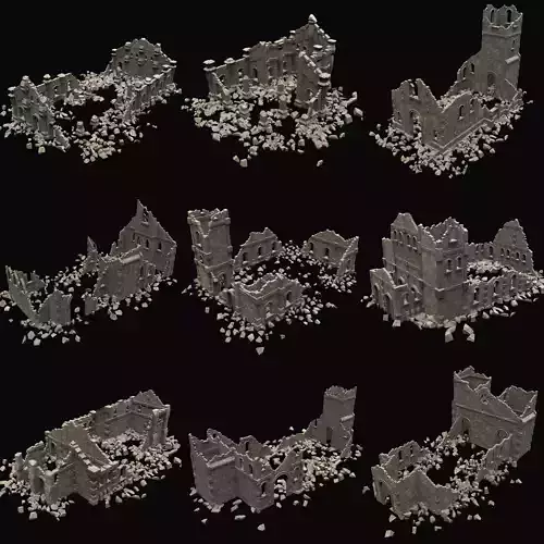 RUINED RUIN MEDIEVAL CHURCH TEMPLE GOTHIC CASTLE COLLECTION Low-poly 3D model