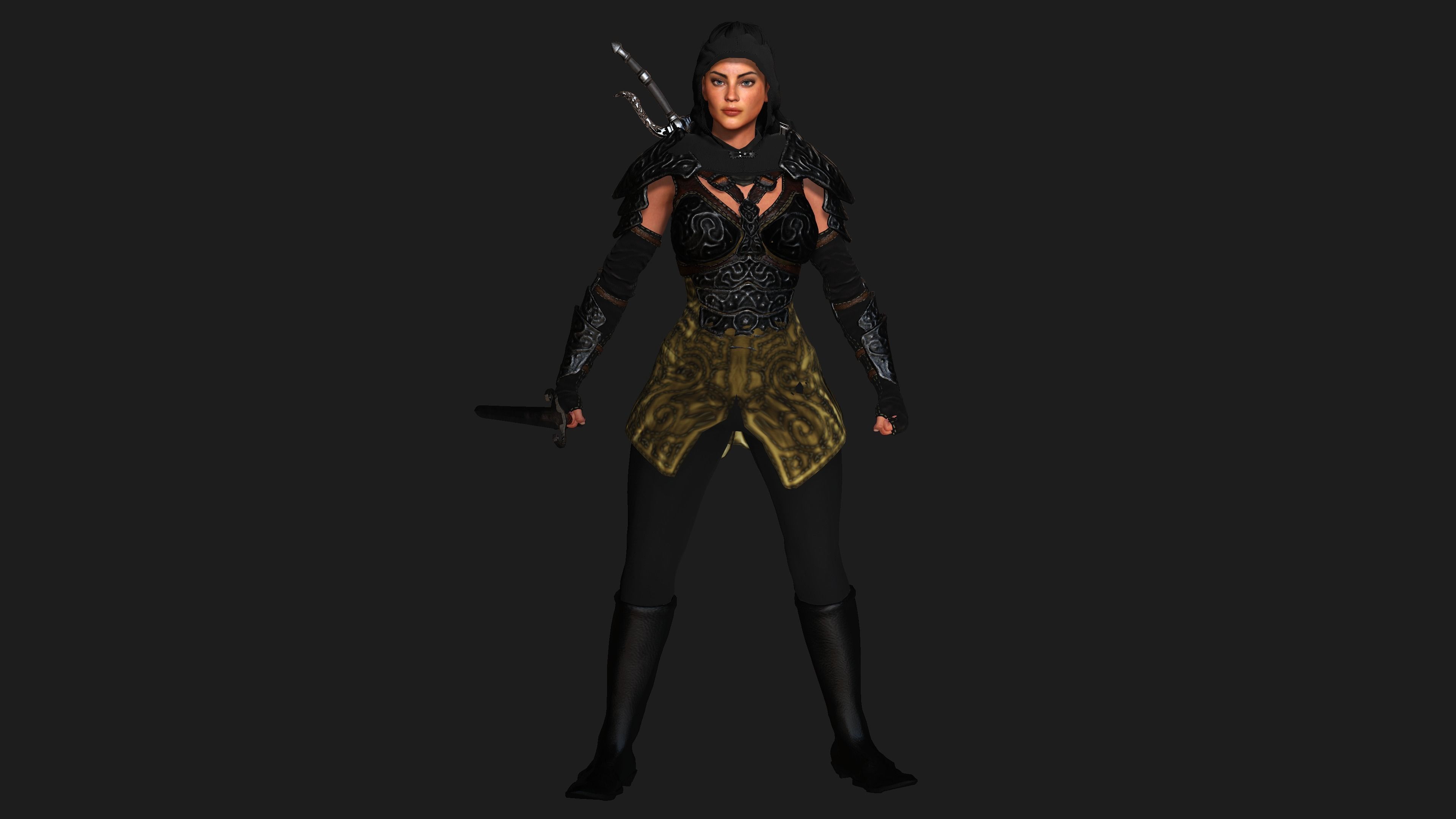 AAA 3D FANTASY FEMALE ASSASSIN  - REALISTIC RIG GAME CHARACTER Low-poly 3D model_14