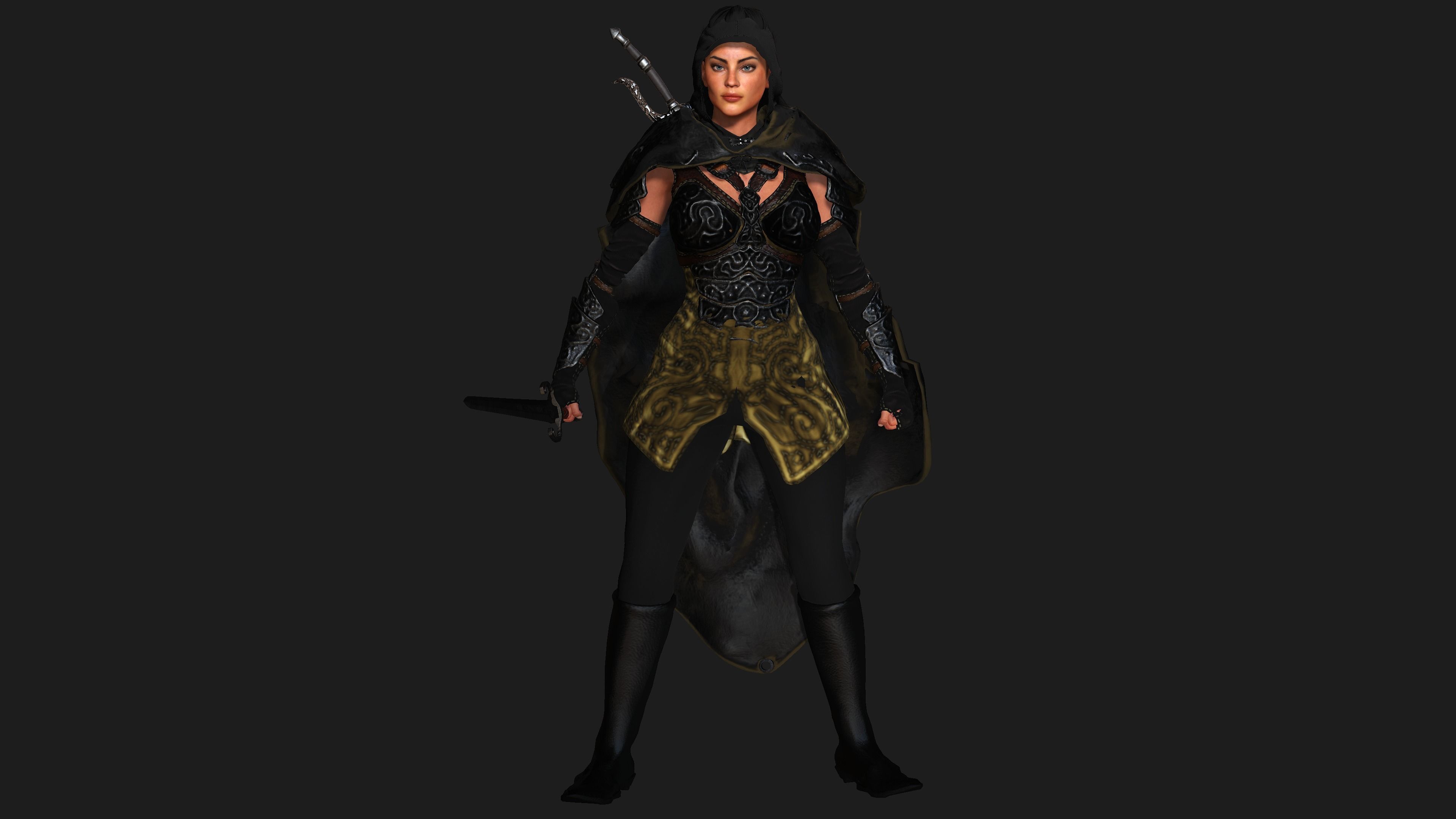 AAA 3D FANTASY FEMALE ASSASSIN  - REALISTIC RIG GAME CHARACTER Low-poly 3D model_2