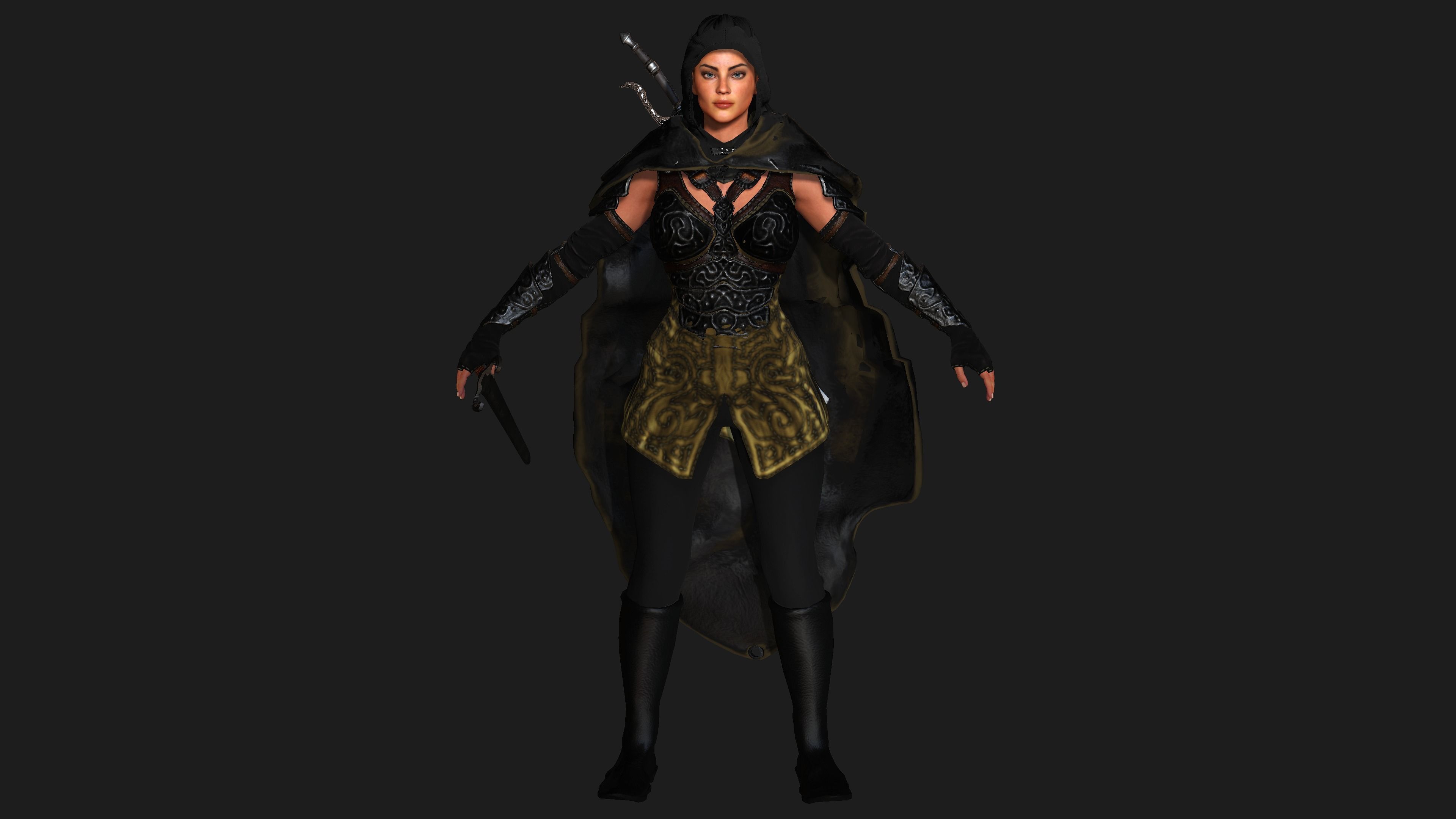 AAA 3D FANTASY FEMALE ASSASSIN  - REALISTIC RIG GAME CHARACTER Low-poly 3D model_19