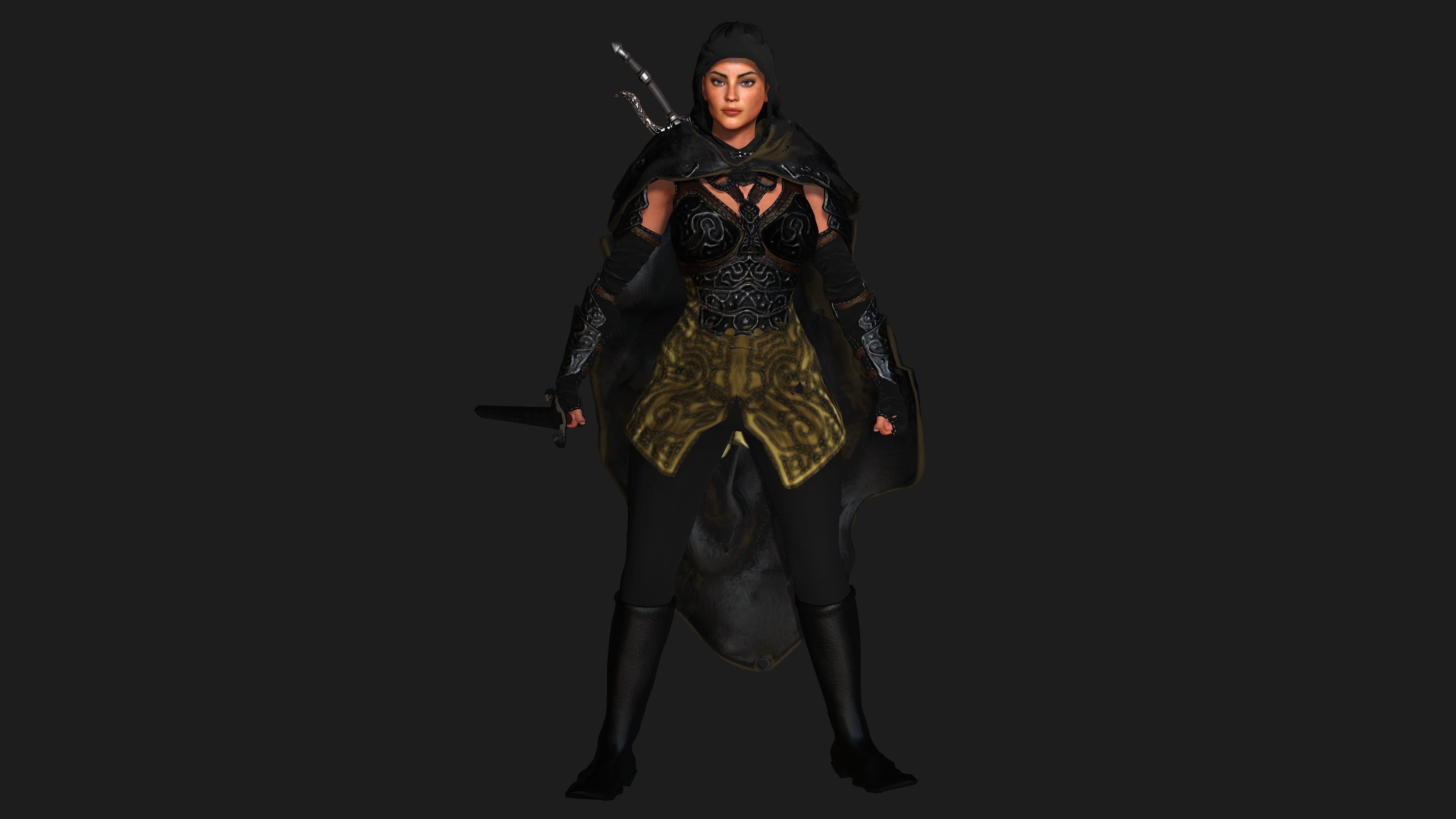 AAA 3D FANTASY FEMALE ASSASSIN  - REALISTIC RIG GAME CHARACTER Low-poly 3D model_12