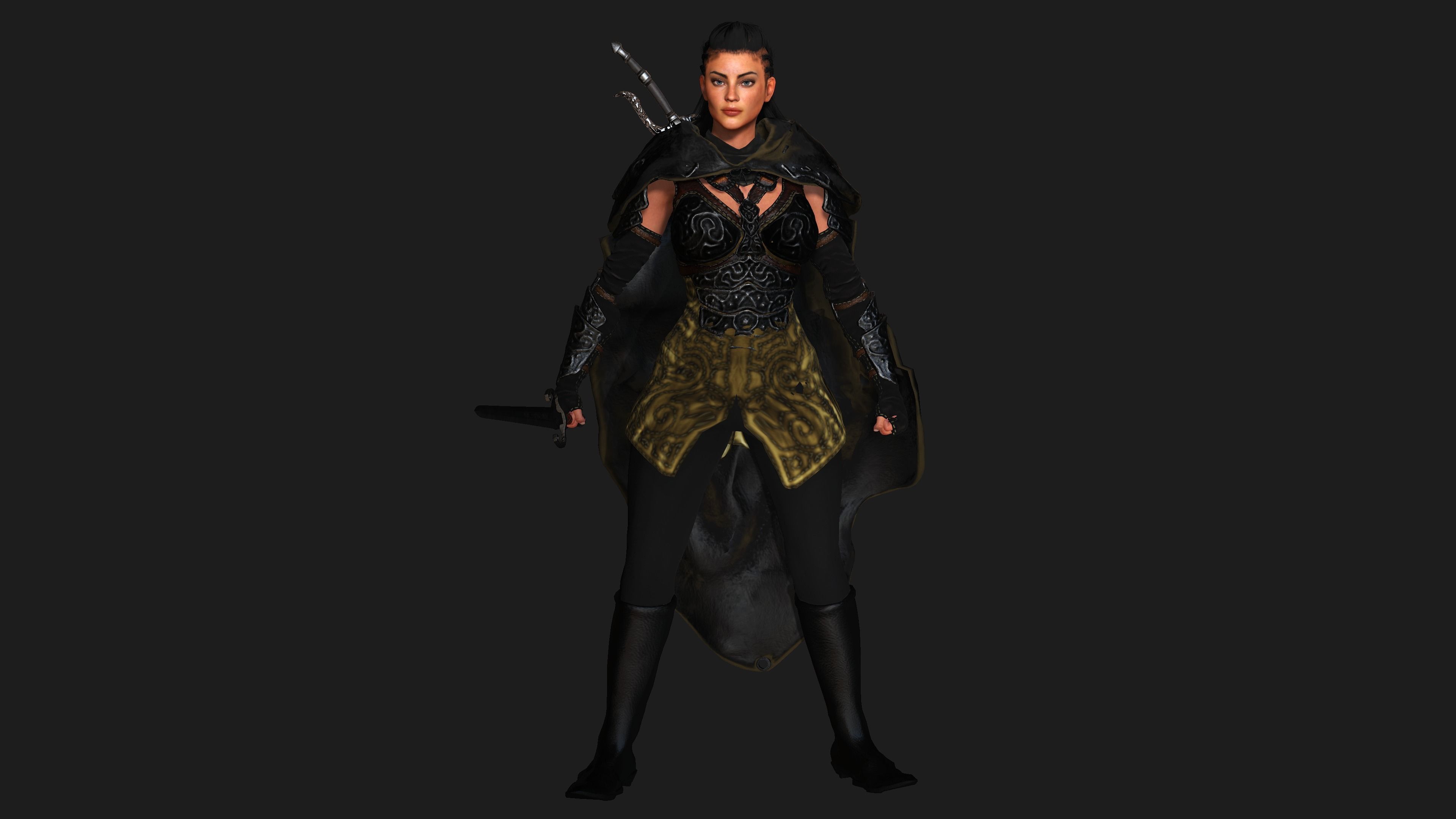 AAA 3D FANTASY FEMALE ASSASSIN  - REALISTIC RIG GAME CHARACTER Low-poly 3D model_13