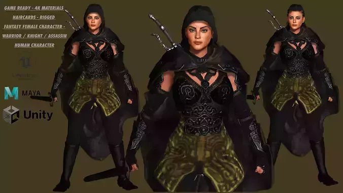 AAA 3D FANTASY FEMALE ASSASSIN  - REALISTIC RIG GAME CHARACTER