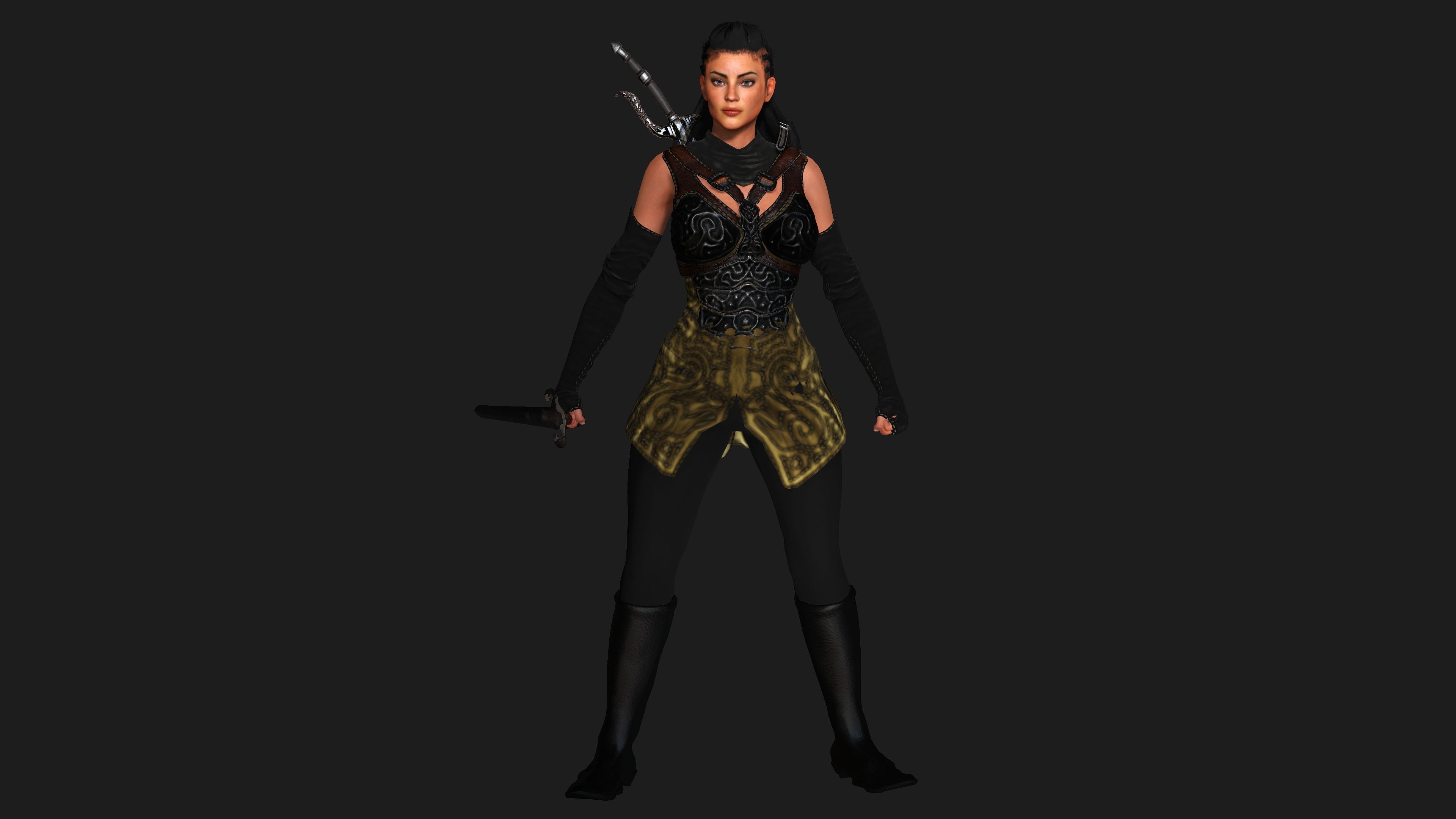 AAA 3D FANTASY FEMALE ASSASSIN  - REALISTIC RIG GAME CHARACTER Low-poly 3D model_16