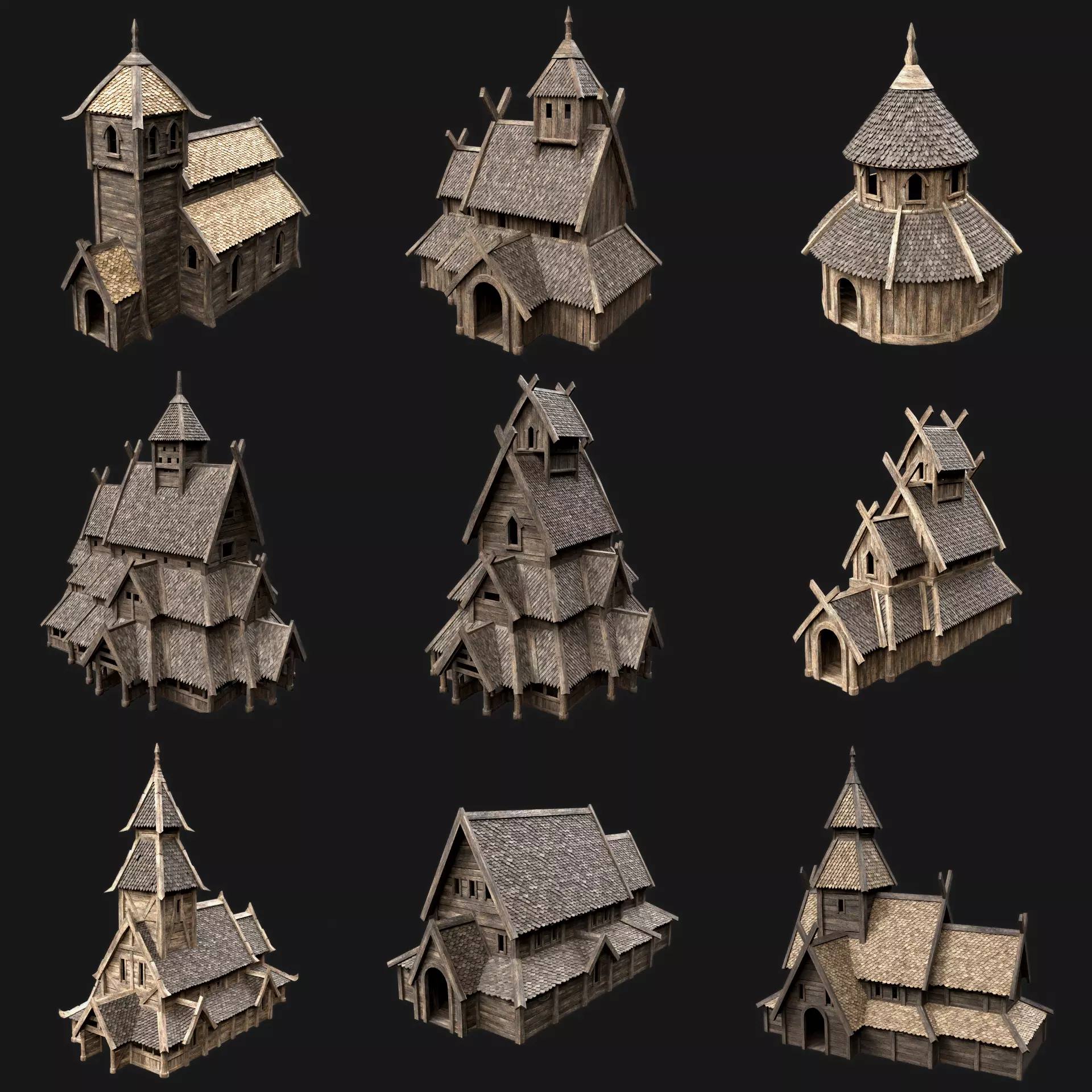 VIKING WOODEN NORSE CHURCH GOTHIC TEMPLE AAA COLLECTION Low-poly 3D model