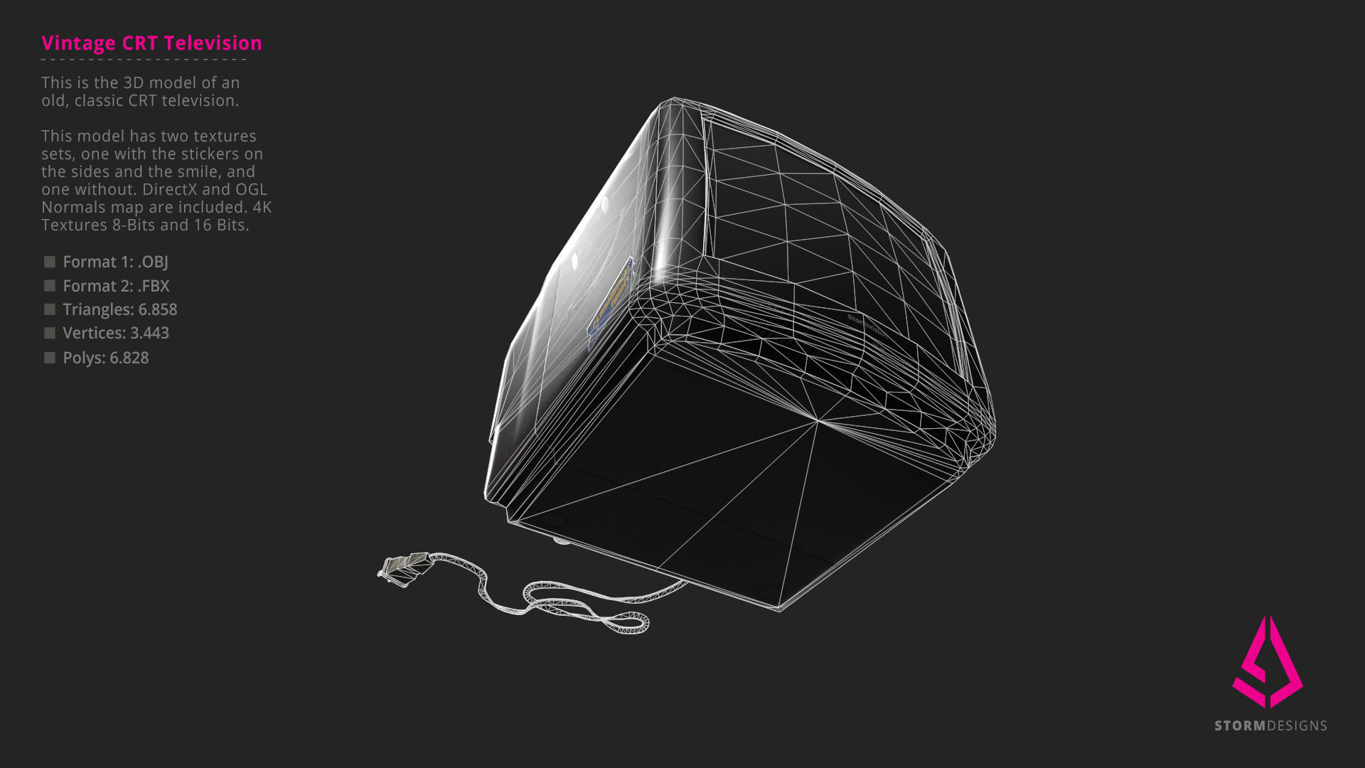 Vintage CRT Television 3D Model PBR Low-poly 3D model_20