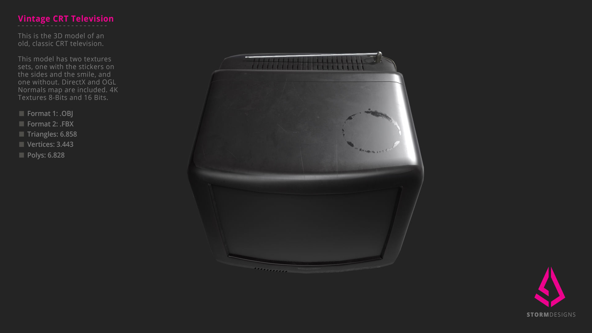 Vintage CRT Television 3D Model PBR Low-poly 3D model_10