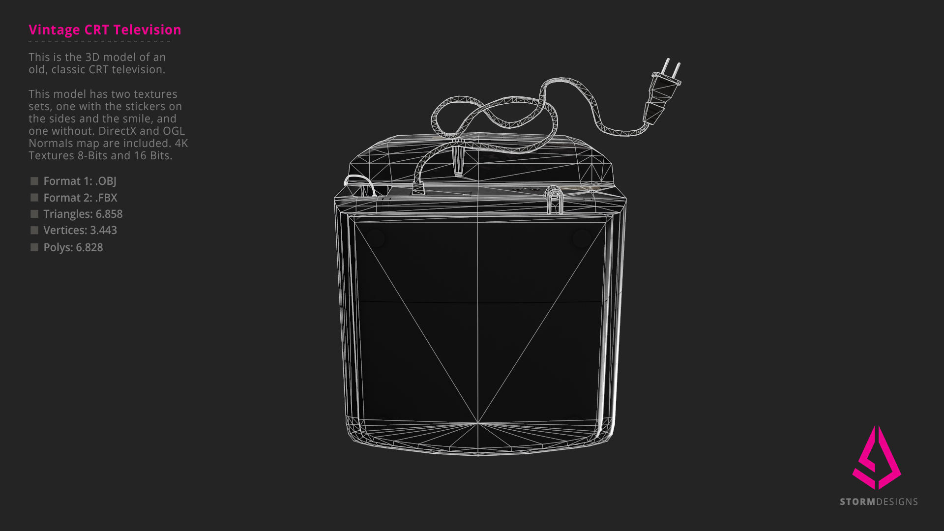 Vintage CRT Television 3D Model PBR Low-poly 3D model_19