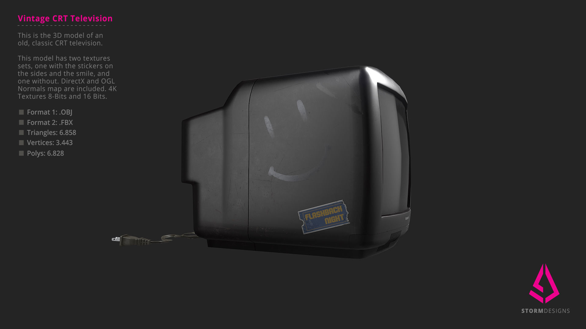 Vintage CRT Television 3D Model PBR Low-poly 3D model_2