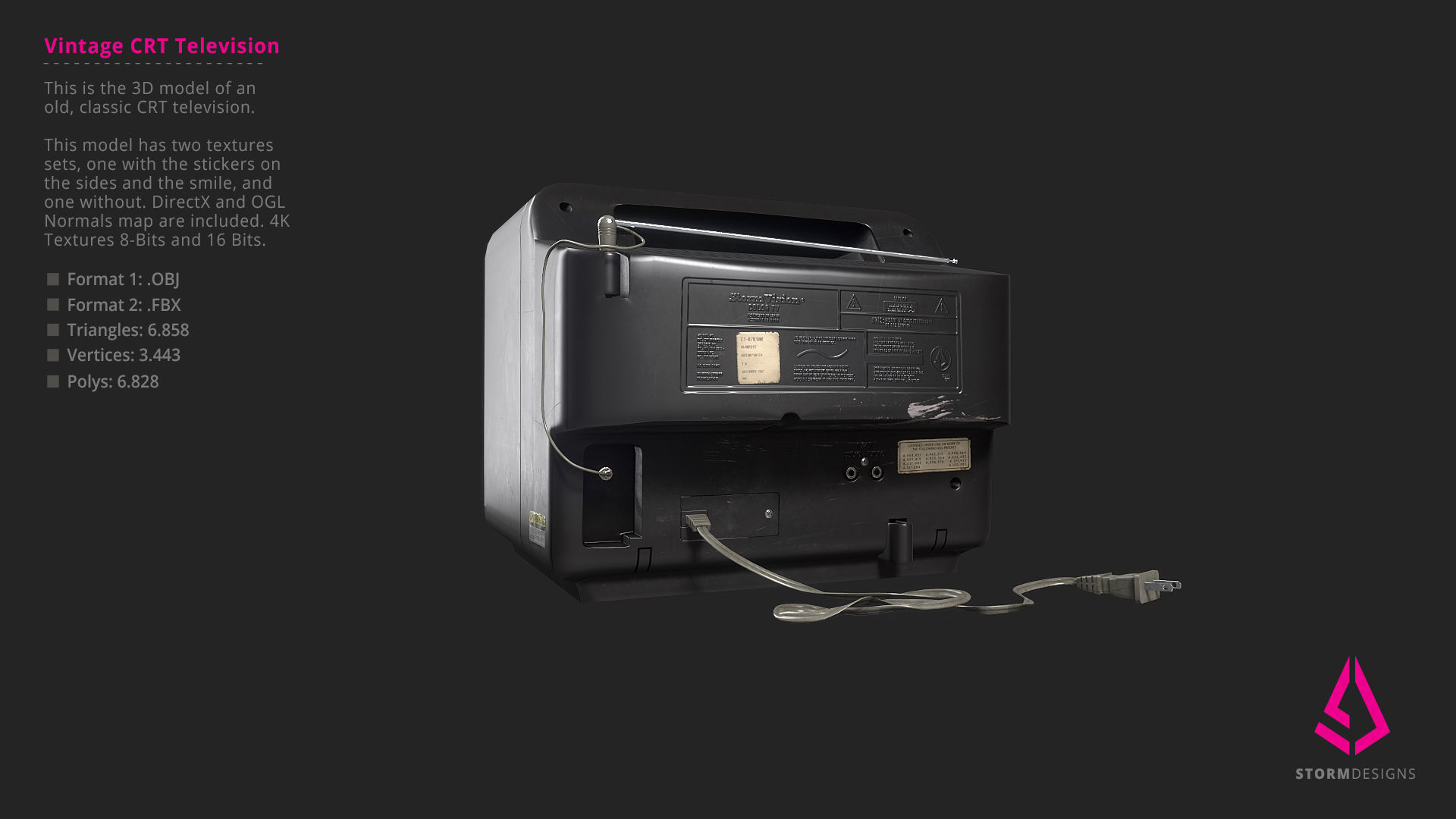 Vintage CRT Television 3D Model PBR Low-poly 3D model_5