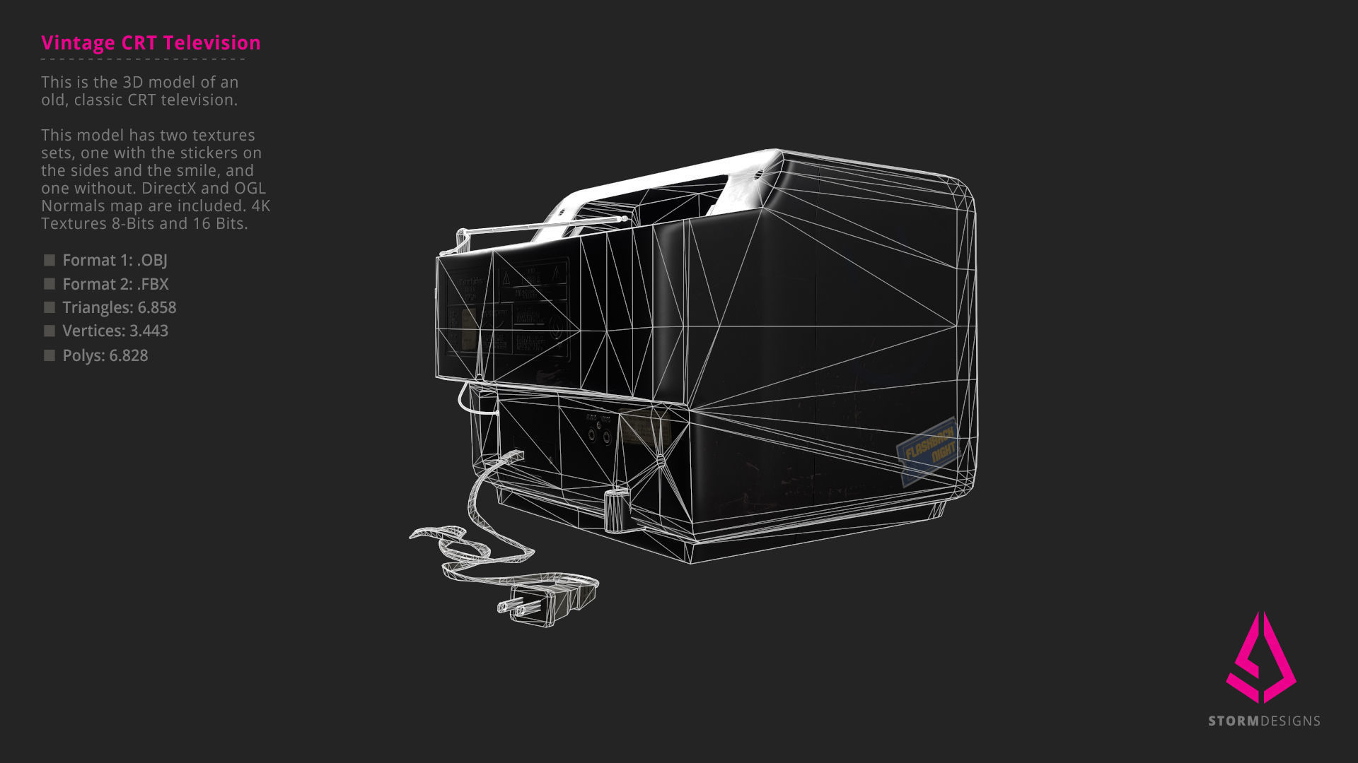 Vintage CRT Television 3D Model PBR Low-poly 3D model_15