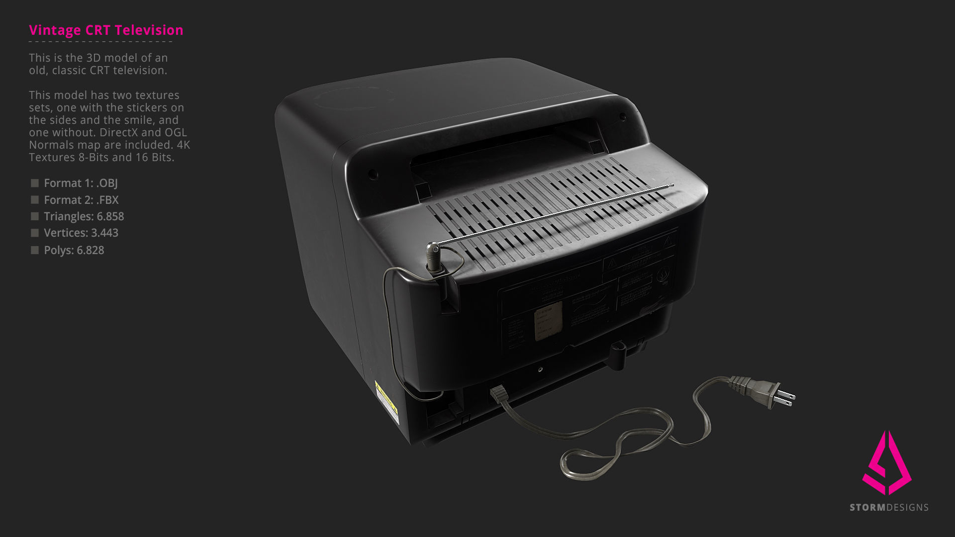 Vintage CRT Television 3D Model PBR Low-poly 3D model_12