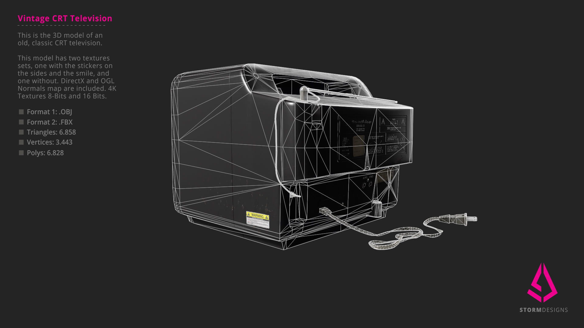 Vintage CRT Television 3D Model PBR Low-poly 3D model_17