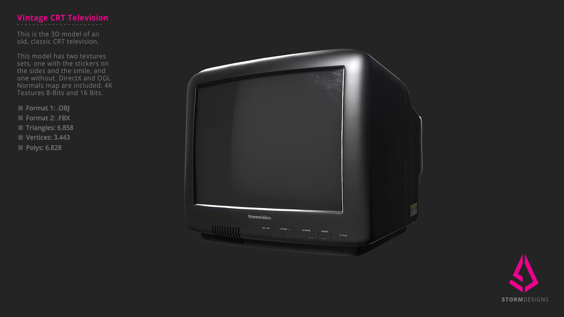 Vintage CRT Television 3D Model PBR Low-poly 3D model_8