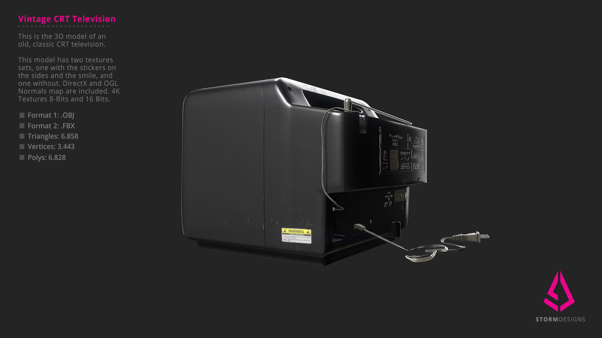 Vintage CRT Television 3D Model PBR Low-poly 3D model_6