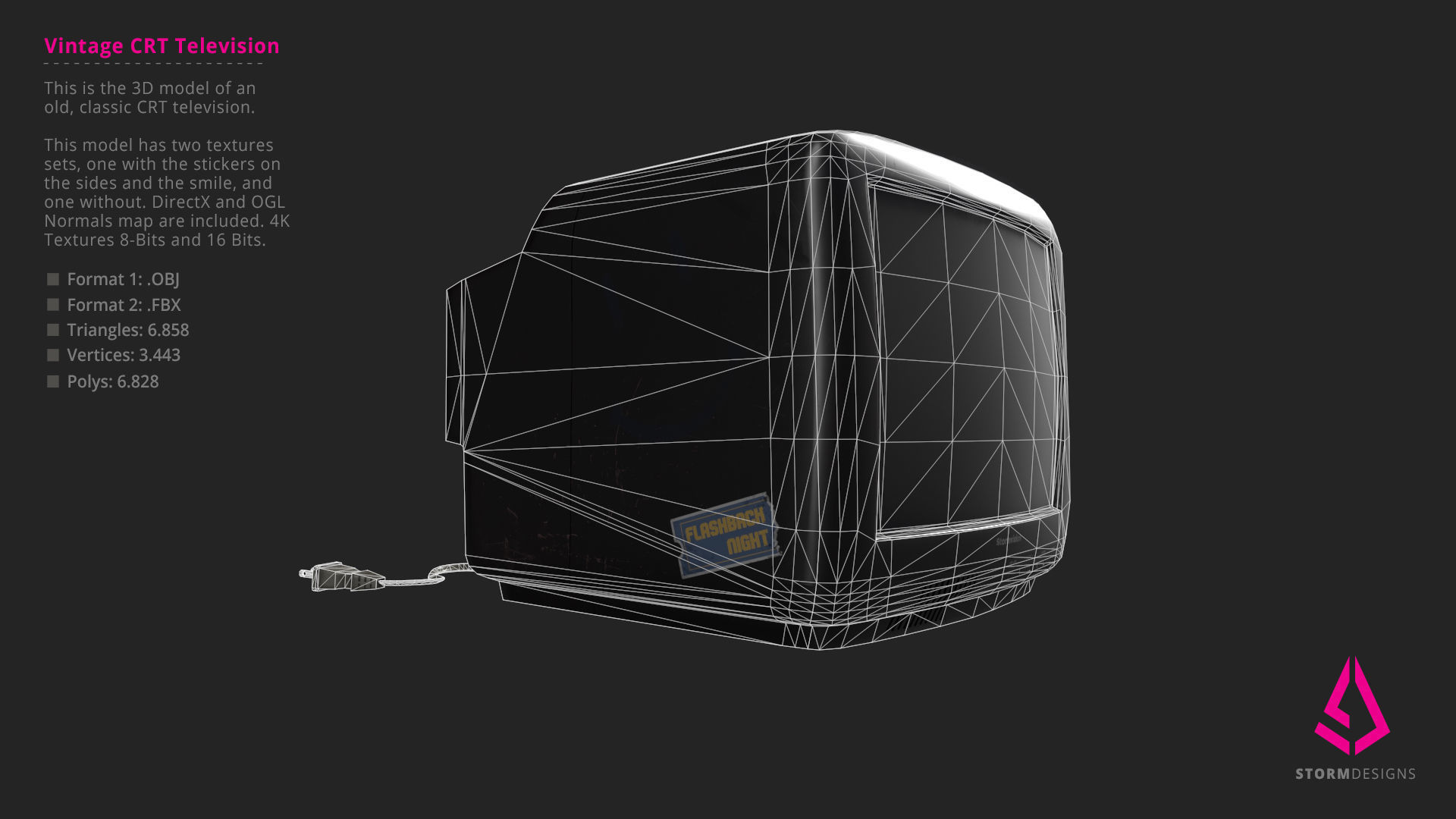 Vintage CRT Television 3D Model PBR Low-poly 3D model_14