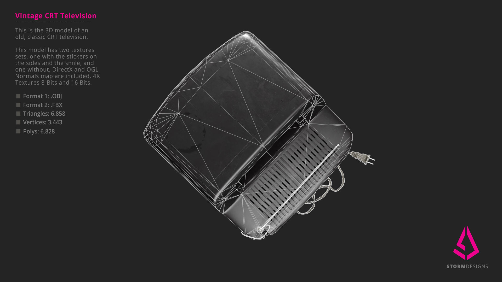 Vintage CRT Television 3D Model PBR Low-poly 3D model_18