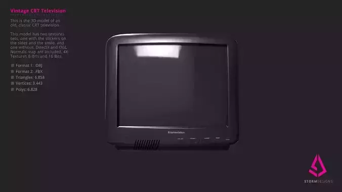 Vintage CRT Television 3D Model PBR Low-poly 3D model