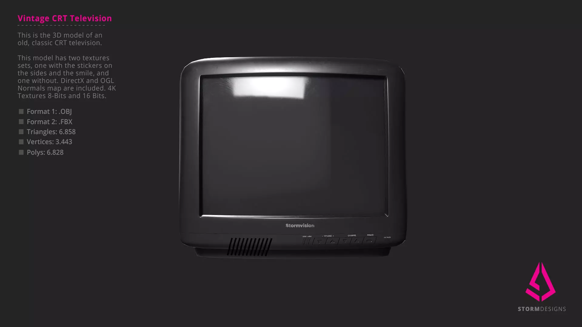 Vintage CRT Television 3D Model PBR Low-poly 3D model_0