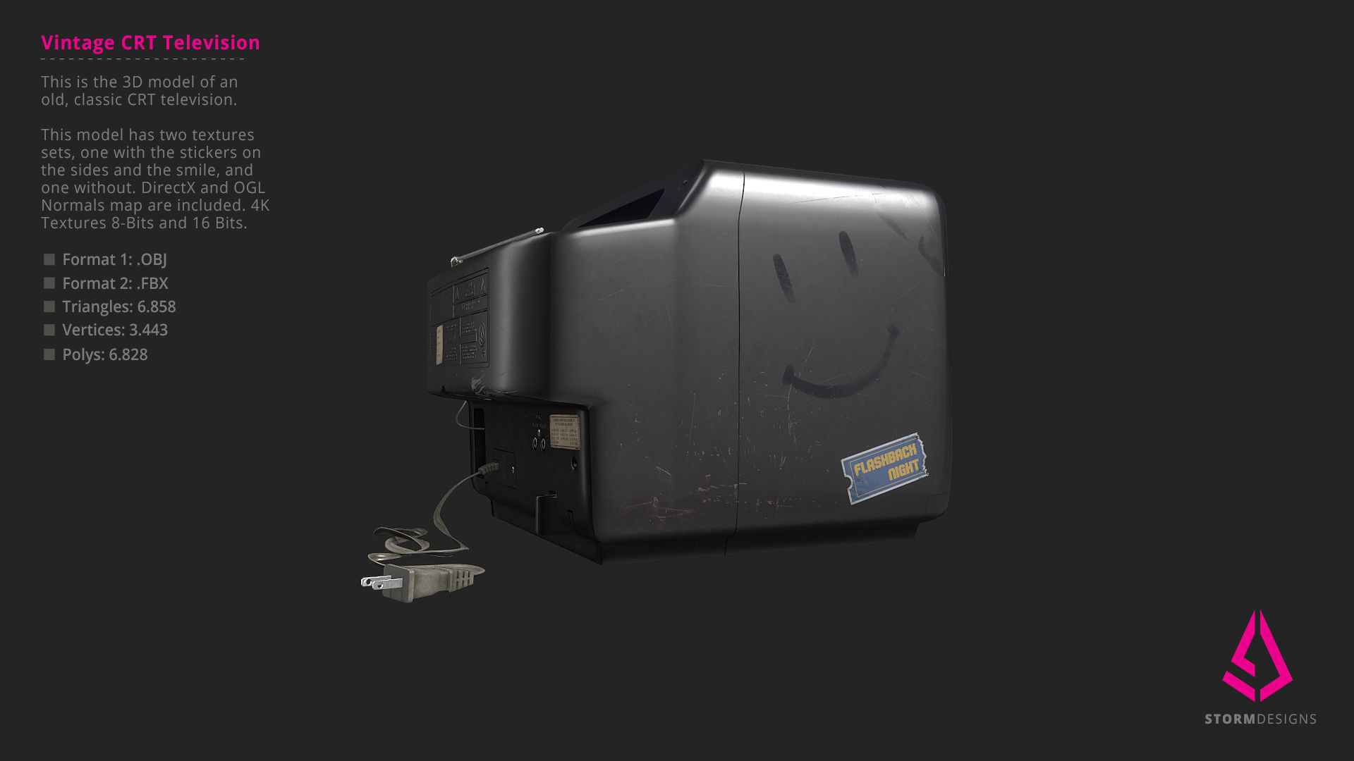 Vintage CRT Television 3D Model PBR Low-poly 3D model_3