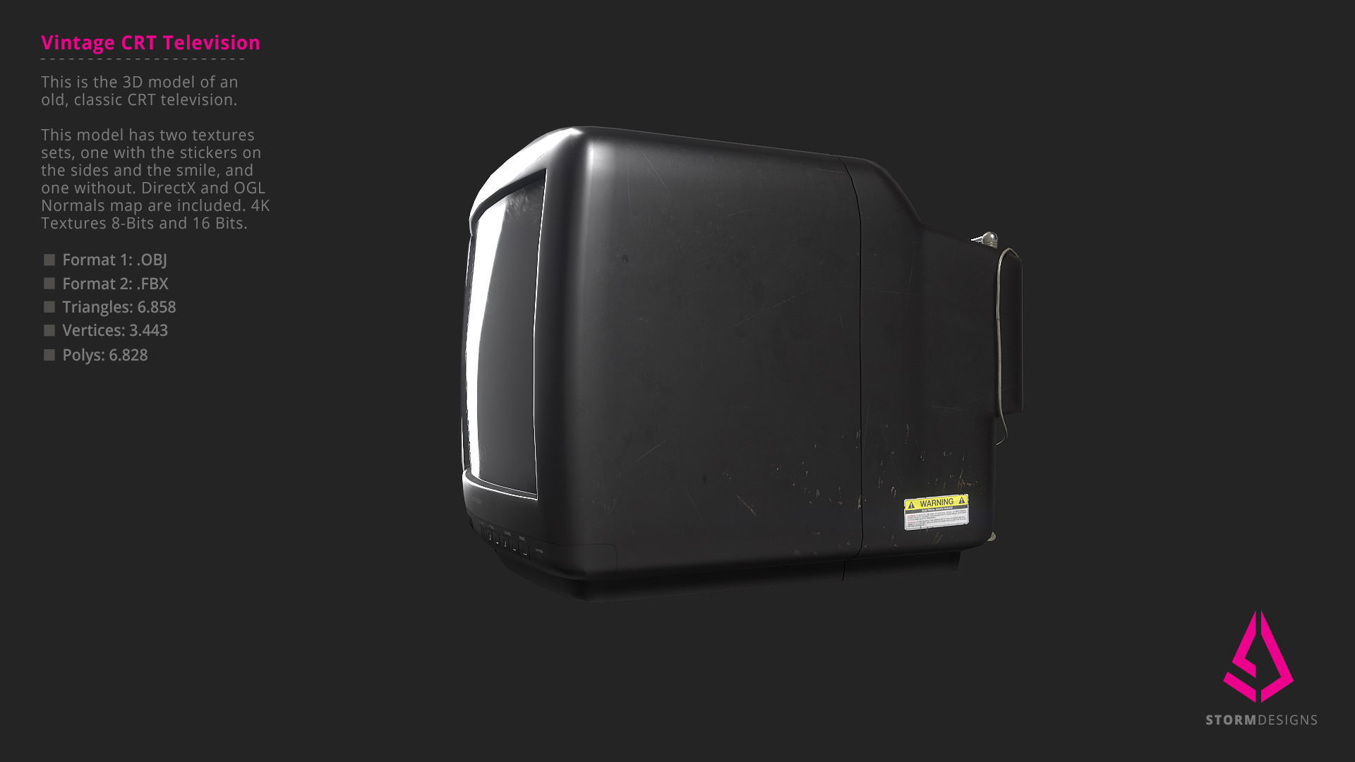 Vintage CRT Television 3D Model PBR Low-poly 3D model_7