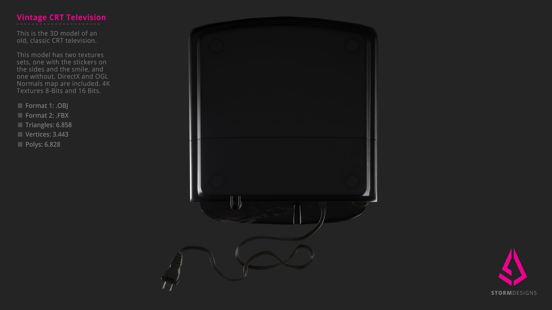 Vintage CRT Television 3D Model PBR Low-poly 3D model_9