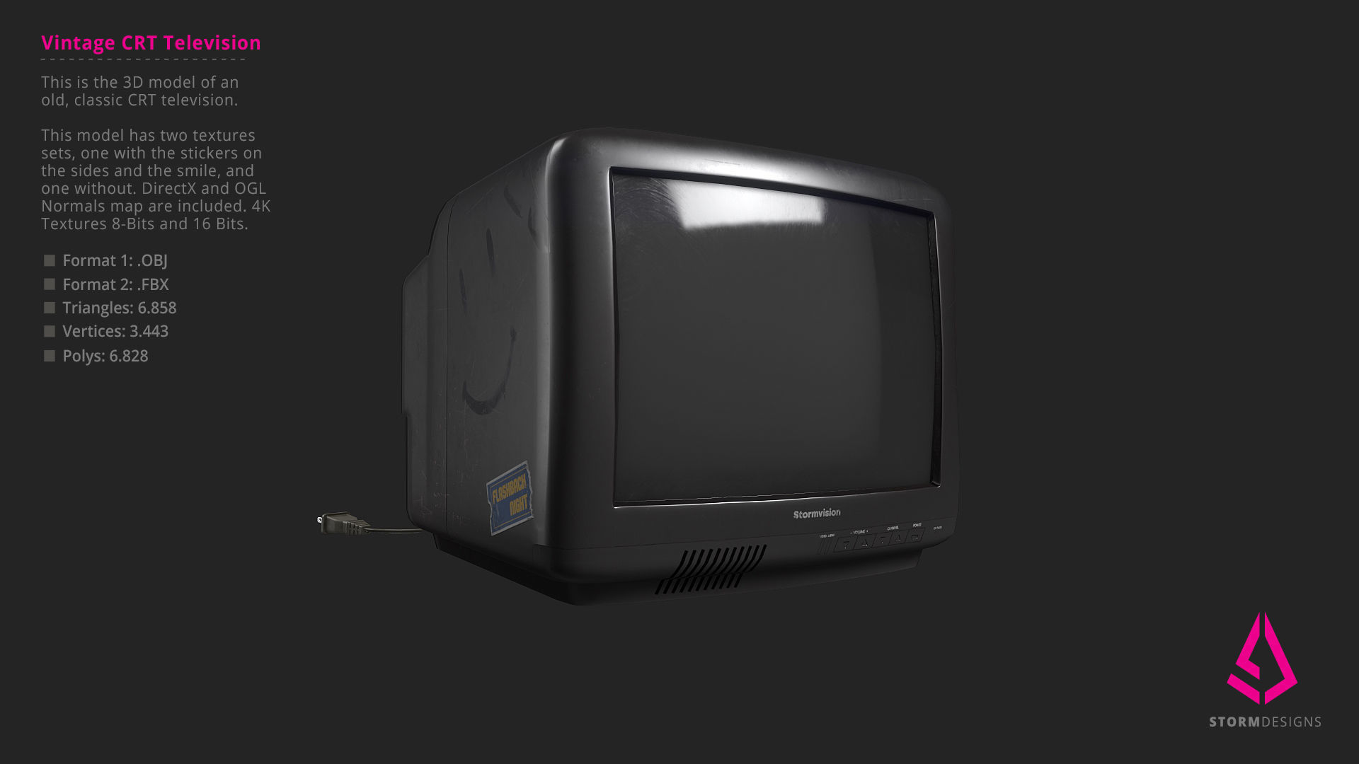 Vintage CRT Television 3D Model PBR Low-poly 3D model_1