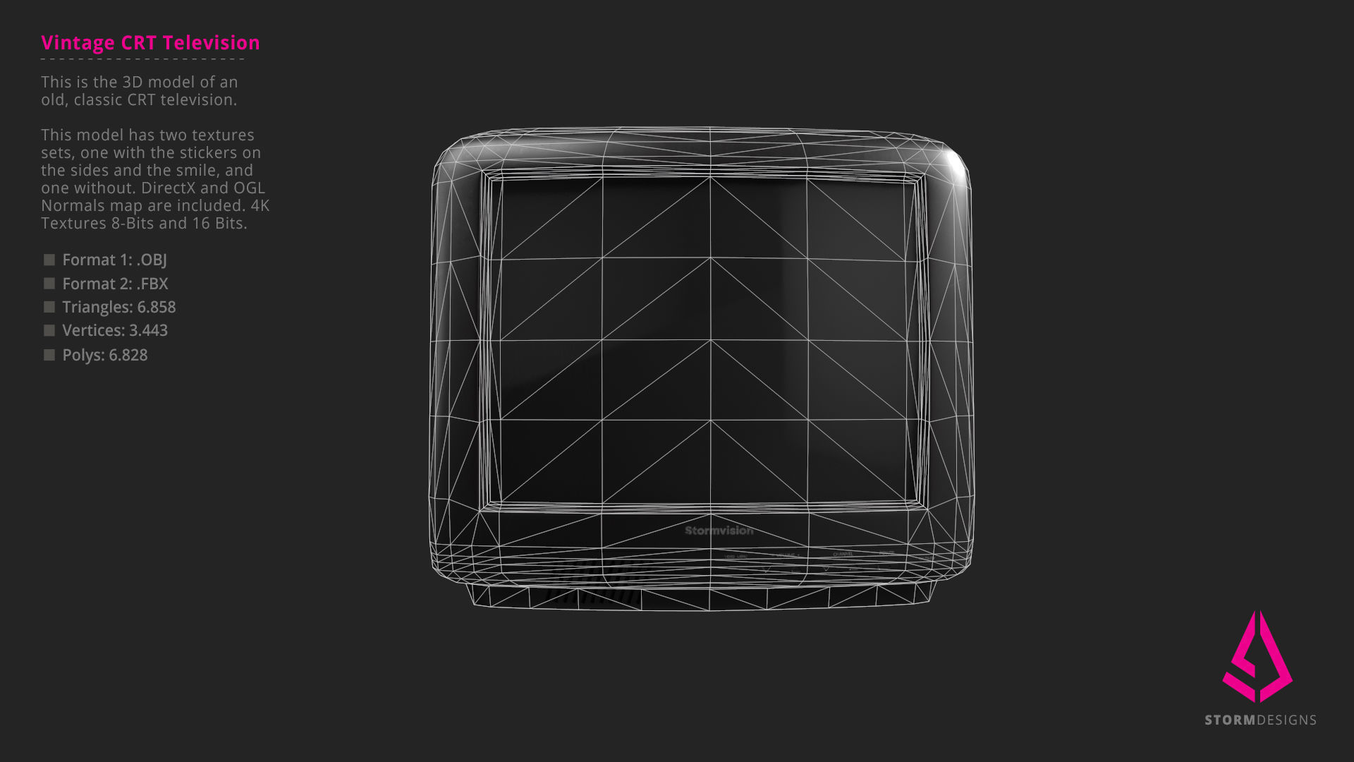 Vintage CRT Television 3D Model PBR Low-poly 3D model_13