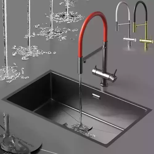 Mixer KANTO LG-BL and sink TAKI 74-UIF IN by Omoikiri 3D model