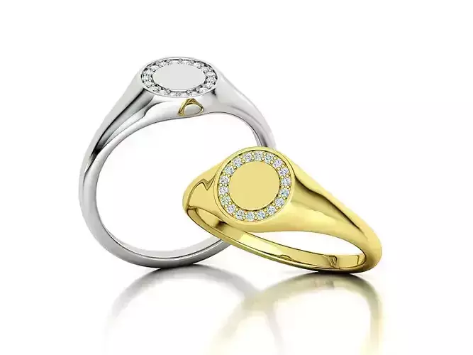 Pinky  Diamond Round Signet Ring 3dmodel 3D print model