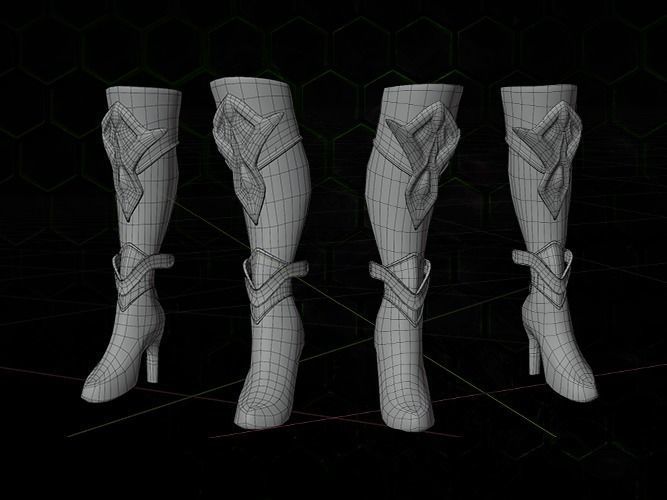 Leg Armor Golden Style gazukull female game and film Low-poly 3D model_5