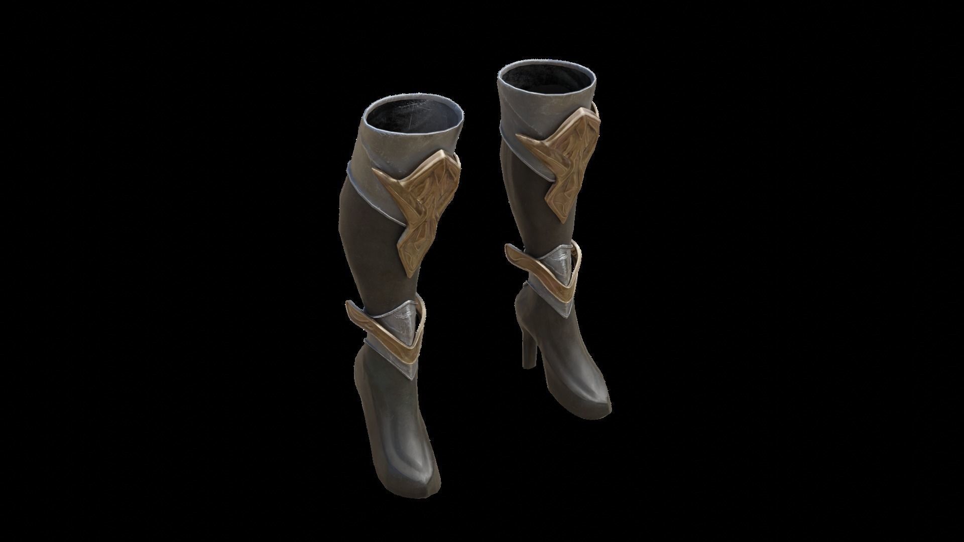 Leg Armor Golden Style gazukull female game and film Low-poly 3D model_9