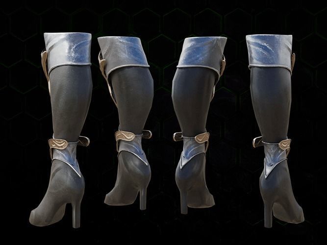 Leg Armor Golden Style gazukull female game and film Low-poly 3D model_4