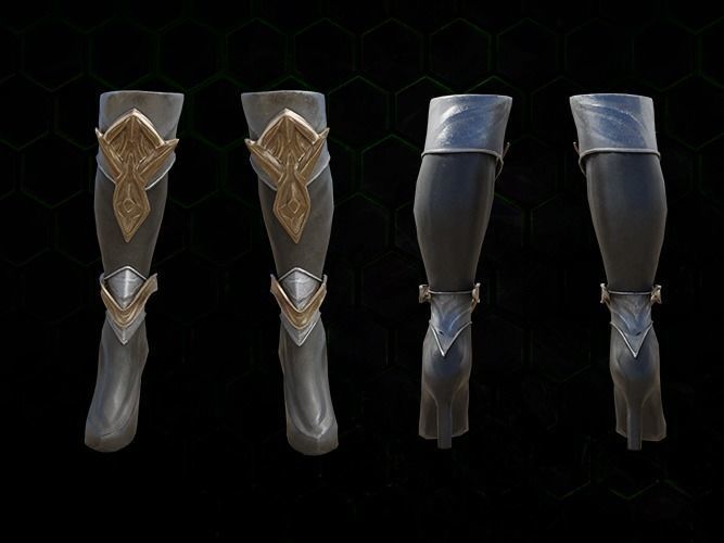 Leg Armor Golden Style gazukull female game and film Low-poly 3D model_6