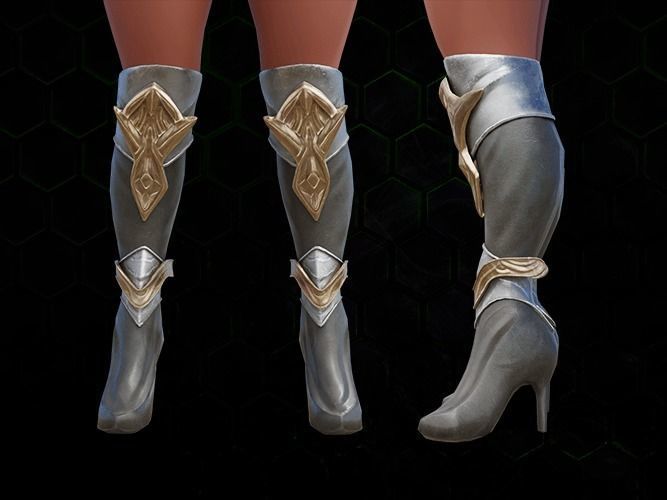 Leg Armor Golden Style gazukull female game and film Low-poly 3D model_1