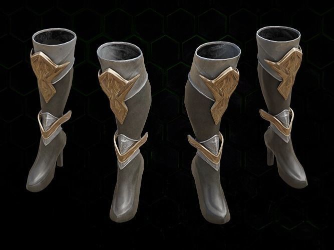 Leg Armor Golden Style gazukull female game and film Low-poly 3D model_2