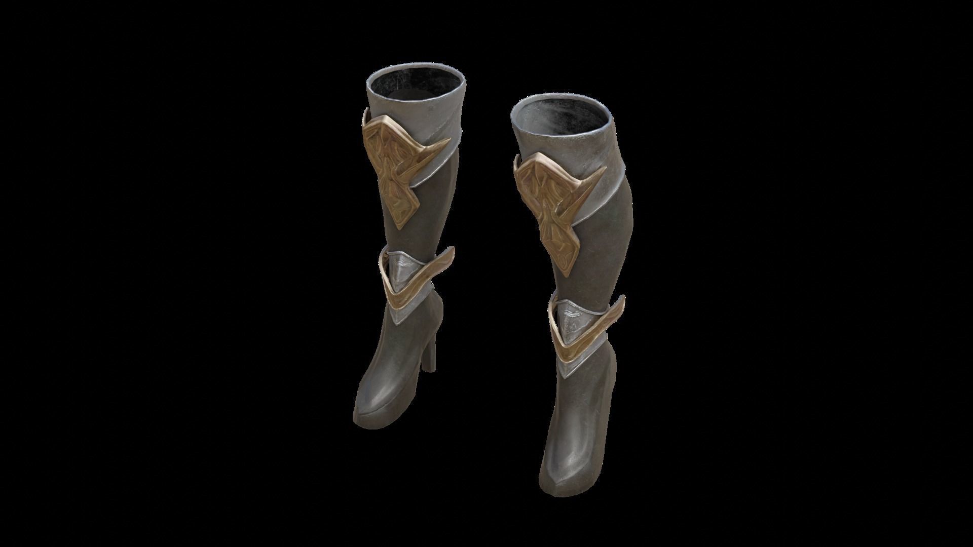Leg Armor Golden Style gazukull female game and film Low-poly 3D model_8