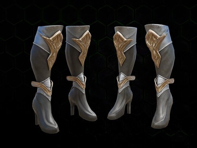 Leg Armor Golden Style gazukull female game and film Low-poly 3D model_3