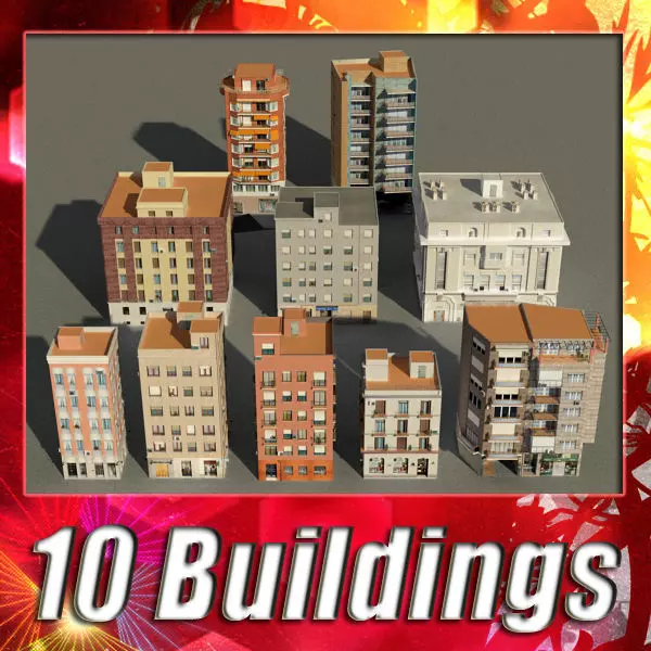 Building Collection 41-50 Low-poly 3D model_0
